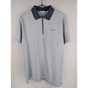 Calvin Klein Men's M Quarter-Zip Heather Grey Navy Cotton Polo EUC